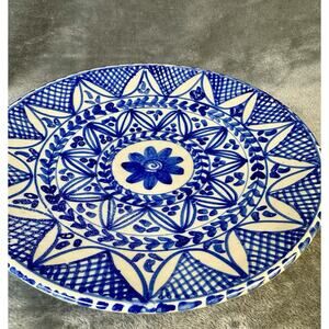 Hand Painted Moroccan Fez Blue And White Pottery Bowl 11“ Ceramic Wall Hanging